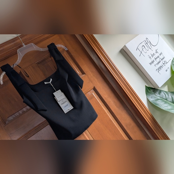 Zara Black Square Neck Tank with Tie Shoulder Straps - Picture 2 of 10